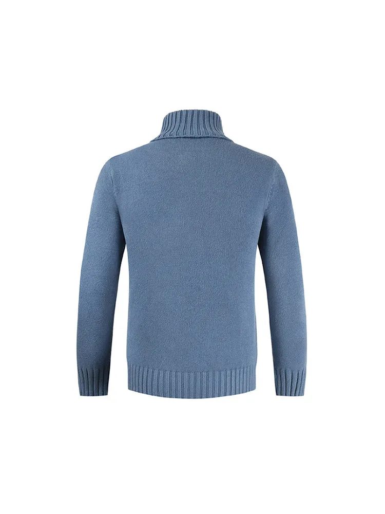 Winter New Men'S Pullover Slim Turtleneck Solid Color Sweater