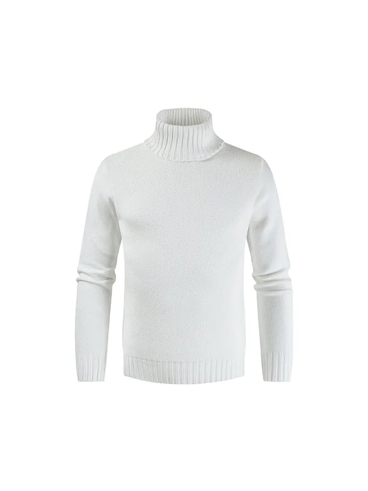 Winter New Men'S Pullover Slim Turtleneck Solid Color Sweater