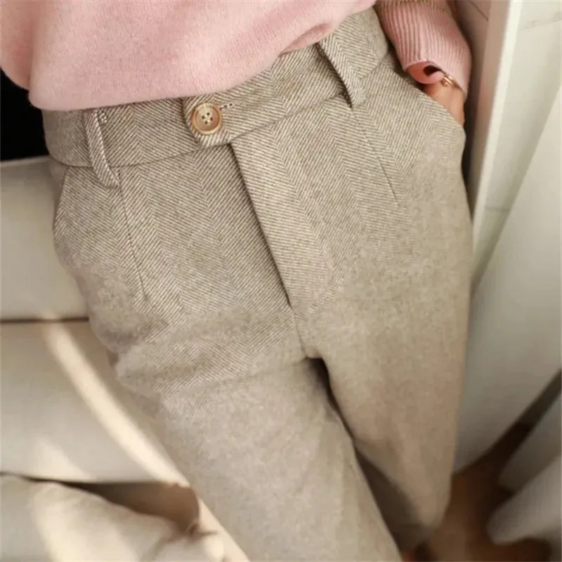 Women's Pocketed High Waisted Trouser Pants